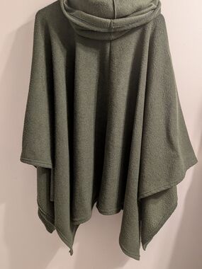Vintage Awesome Wear Hooded Fleece Poncho Olive Green Made in USA